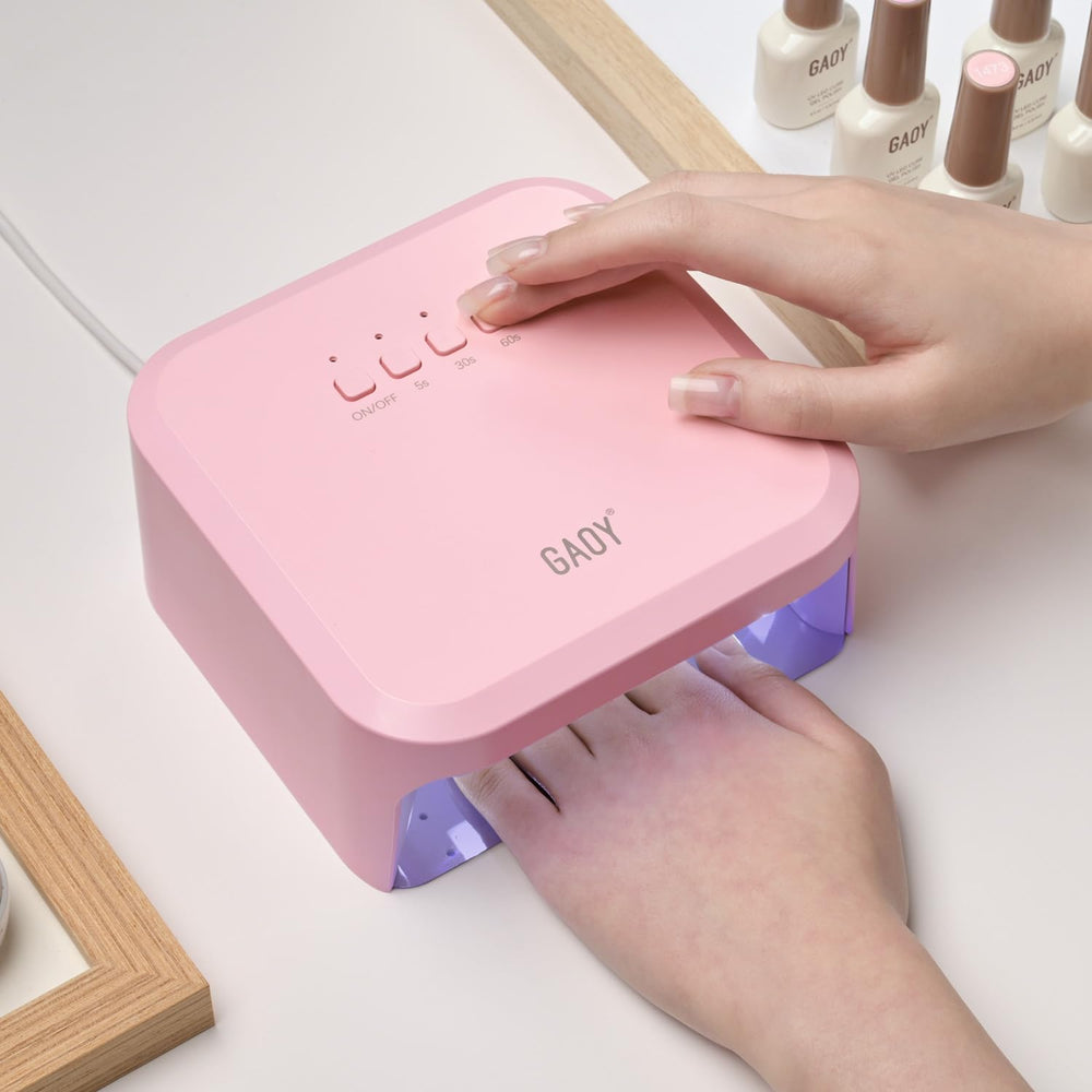 GAOY front view of pink lamp showing compact design and fast curing benefit