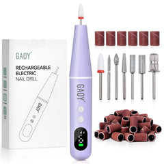 GAOY cordless nail drill front view showing compact violet body and ergonomic grip for control