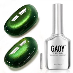 GAOY bottle front view showing green aurora shade and volume benefit