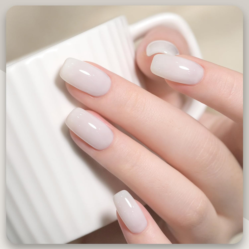 GAOY on nails full manicure showing translucent milky finish and aesthetic benefit
