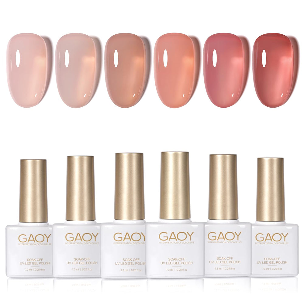 GAOY front packaging showing six jelly nude gel bottles and kit benefits