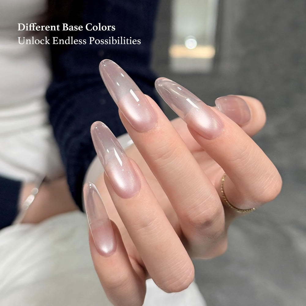 GAOY painted nail swatch with silver cat-eye band, displaying reflective professional finish