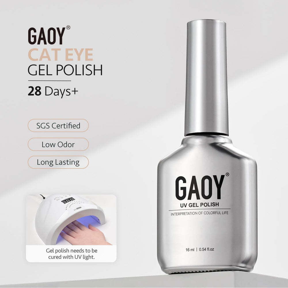 GAOY finished manicure on styled hand showing Ash Blonde shimmer for events