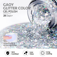 GAOY glitter gel in a glam party setting showing festive, eye-catching finish