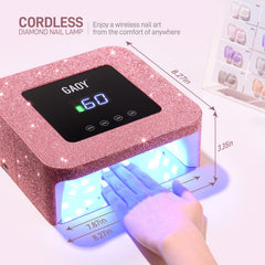 GAOY lamp on a styled tabletop setup showing stylish pink diamond look and salon-ready benefit
