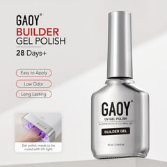 GAOY bottle beside LED lamp in salon setting, professional curing efficiency benefit