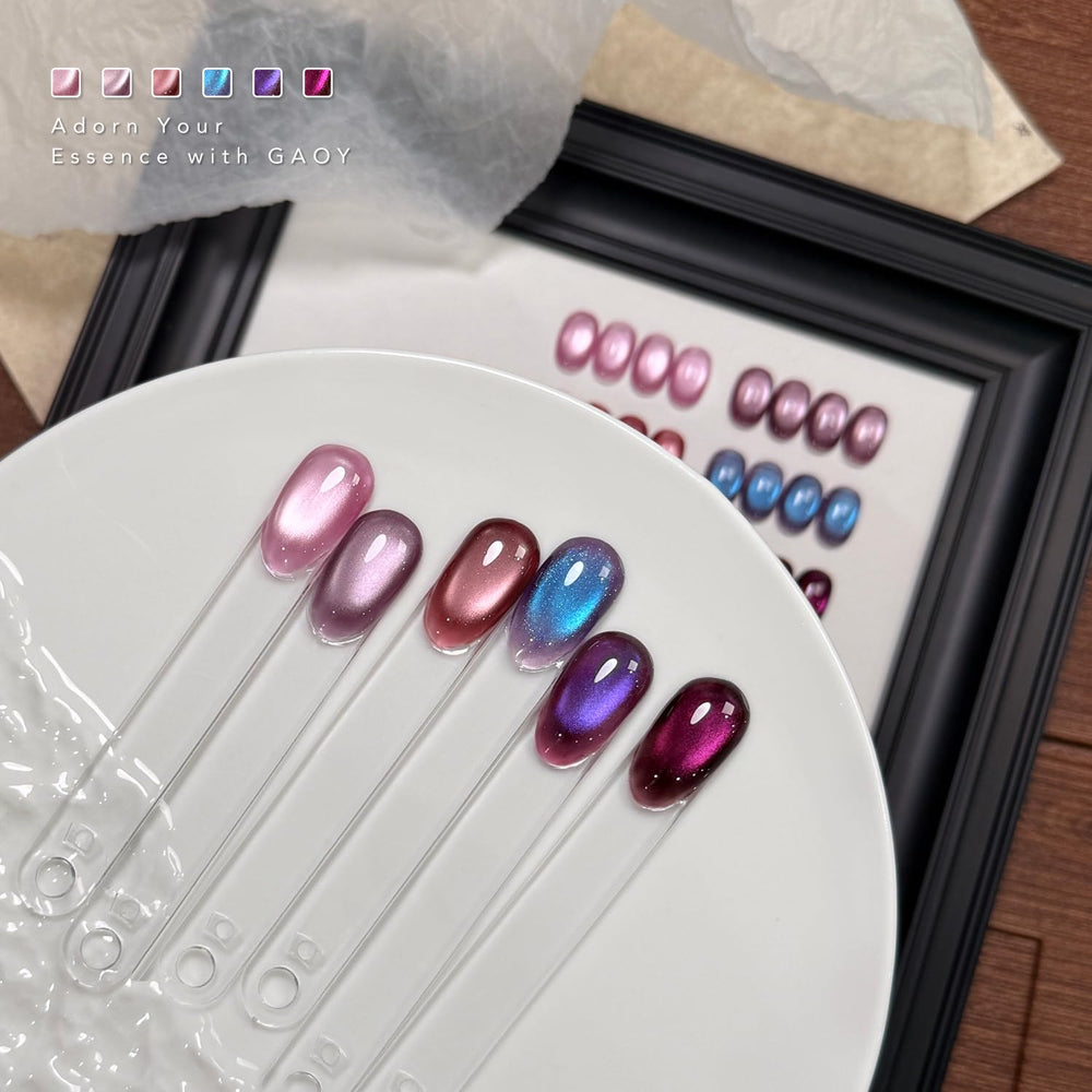 GAOY magnet held near nail creating cat-eye line, demonstrating quick magnetic effect