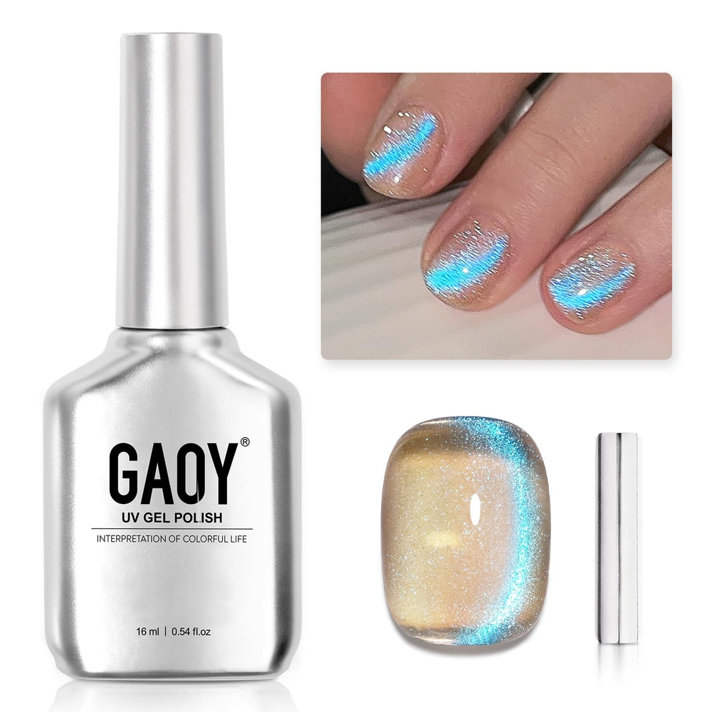 GAOY bottle front view showing Mermaid Tears blue glitter and nude base benefits