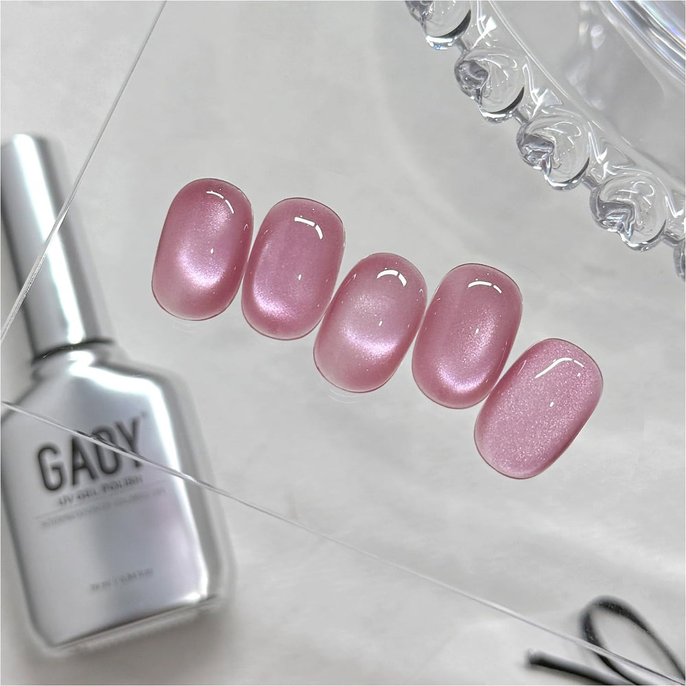 GAOY bottle front view showing Misty Orchid shade and label benefit shiny finish