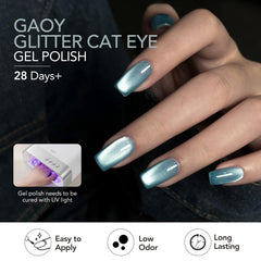 GAOY finished manicure showing holographic cat-eye nails, salon-quality shine and durability benefit