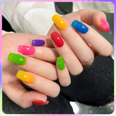 GAOY nail tip swatches showing layered neon colors for color planning