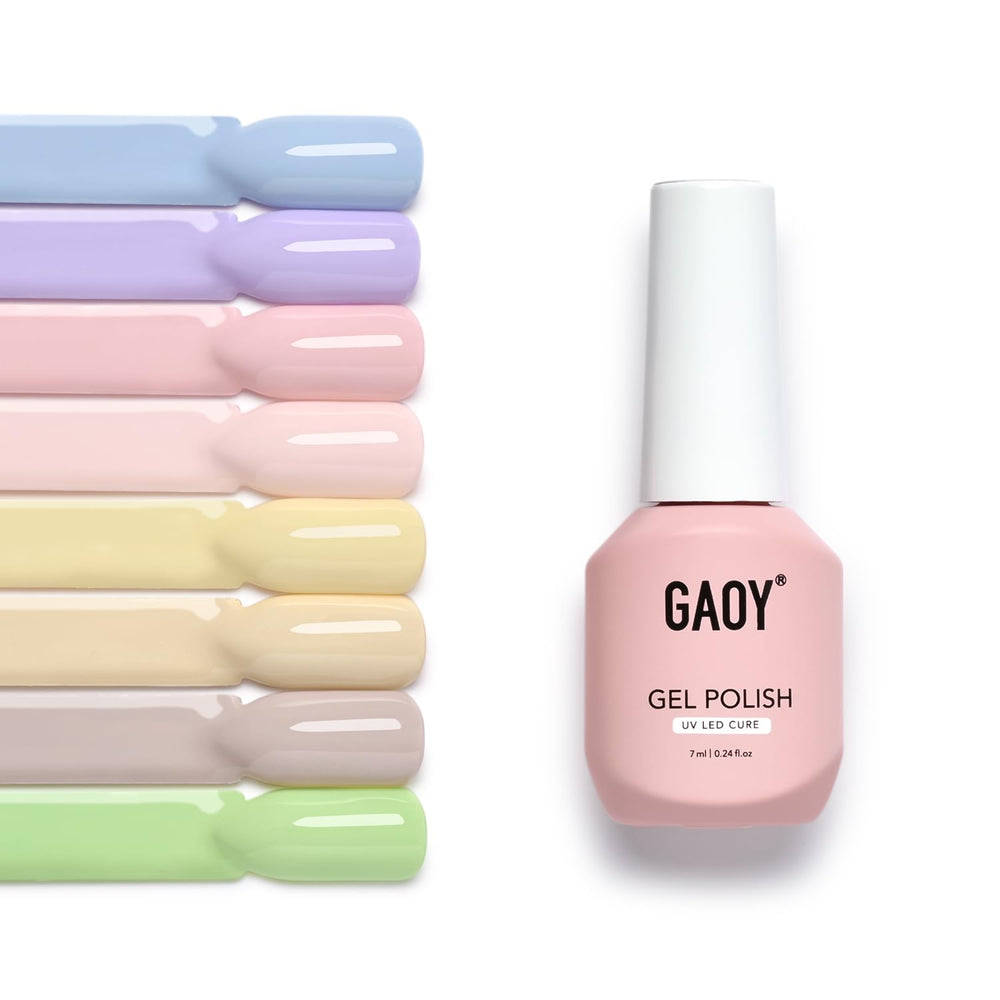 GAOY front packaging showing eight pastel gel bottles, convenient kit