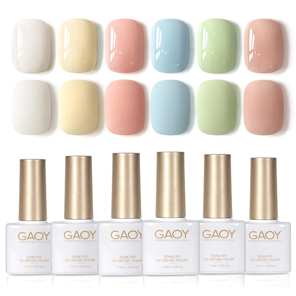 GAOY front packaging showing six pastel gel bottles and kit convenience