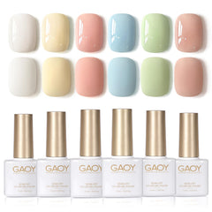 GAOY front packaging showing six pastel gel bottles and kit convenience