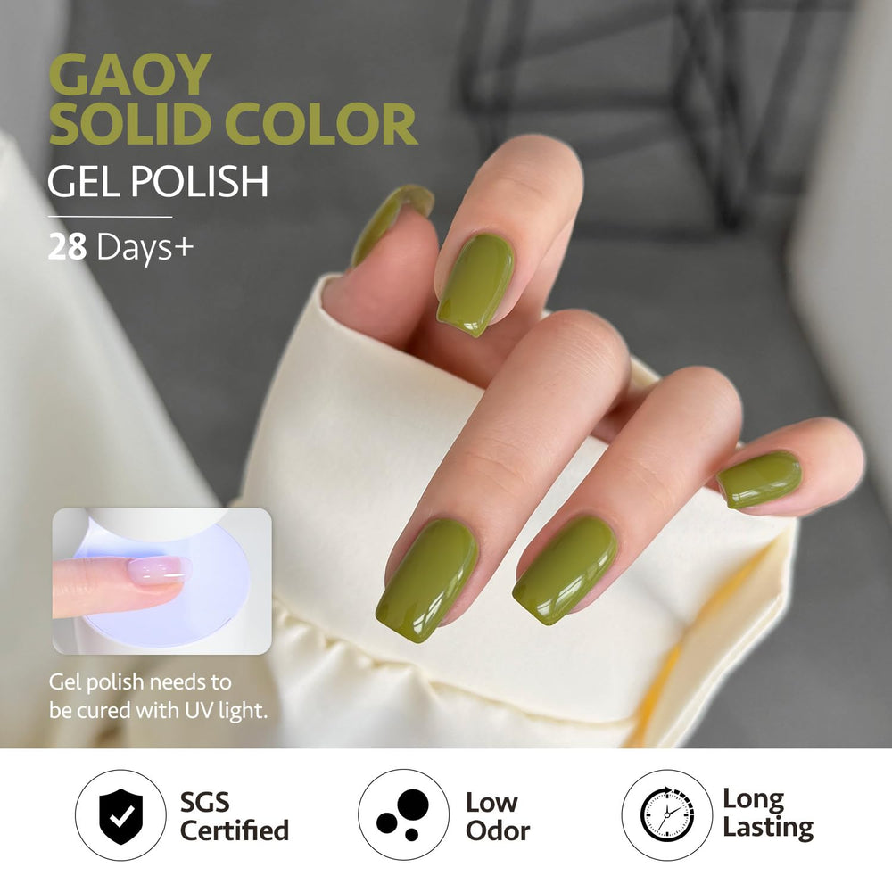 GAOY finished manicure in Serenity Forest tones, demonstrating wearable green nail art