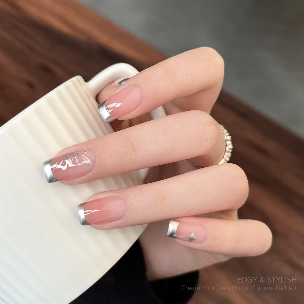GAOY finished salon manicure with metallic chrome nails highlighting mirror-like shine benefit