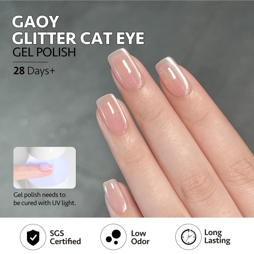 GAOY close-up of cured cat-eye stripe and holographic shimmer, highlights texture