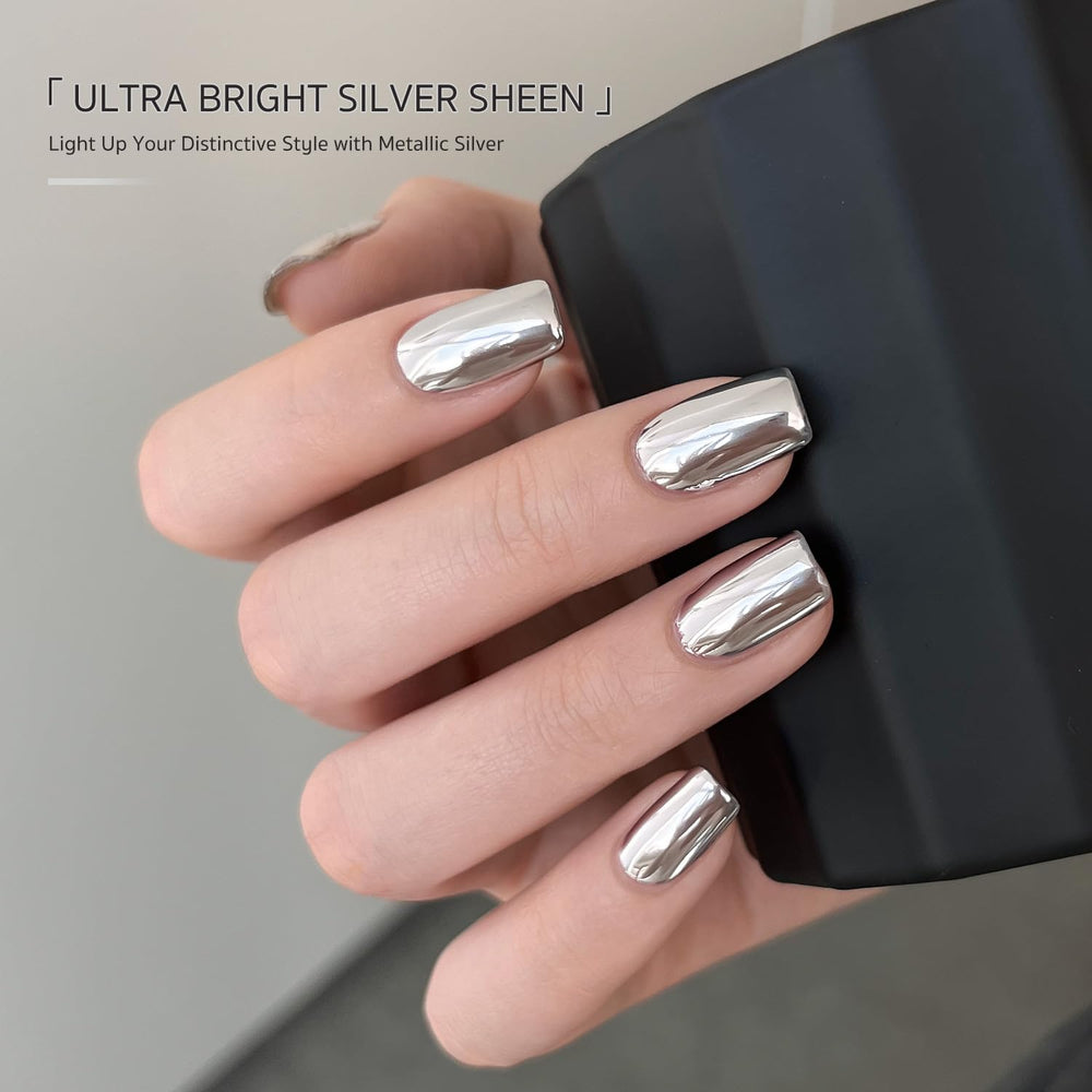 GAOY silver chrome swatch on nail stick demonstrating true color and coverage benefit