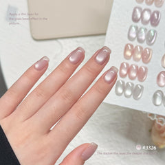 GAOY swatch samples on display card showing holographic neutral shades benefit