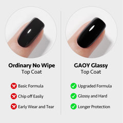 GAOY texture closeup of cured glassy top coat showing high-shine protection on nail surface