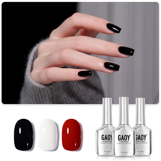 GAOY three bottles front view showing white red black shades for classic looks