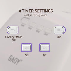 GAOY timer control panel detail showing four timers for consistent curing results