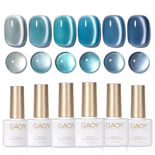 GAOY front packaging showing six Tropical Sea gel bottles and magnet, professional kit benefit