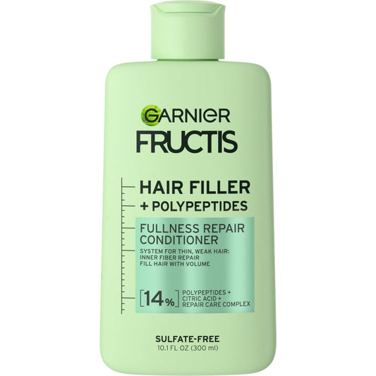 Garnier bottle front view showing label and volume benefit
