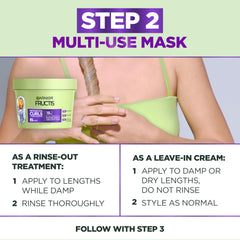 Garnier Fructis with mask and spray illustrating full curl routine