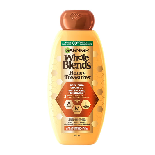 Garnier honey treasures front bottle showing product and volume benefit