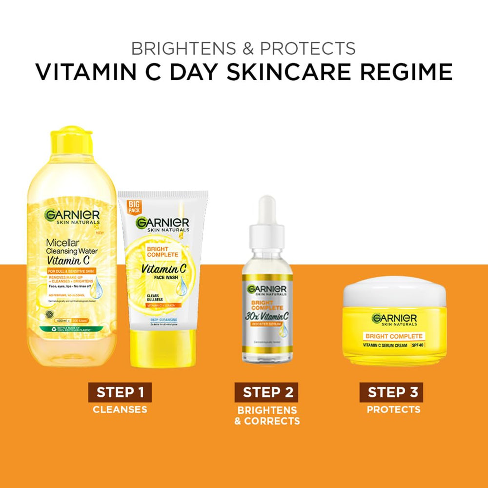 Garnier lifestyle bathroom counter scene showing morning routine pairing with moisturizer