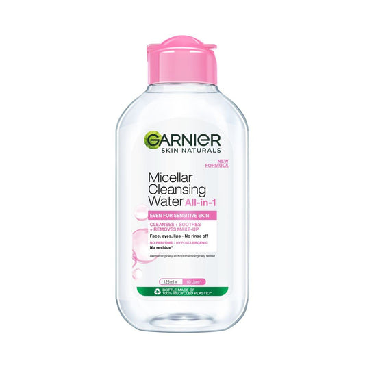 Garnier micellar 125ml front bottle showing compact travel-friendly design