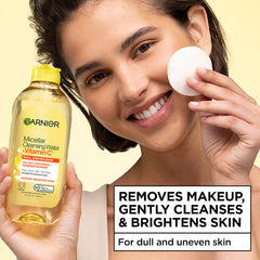 Garnier micellar water poured to show clear texture and gentle cleanse