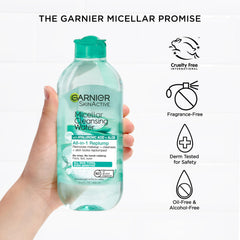 Garnier bottle next to hand for size comparison and travel-friendly convenience