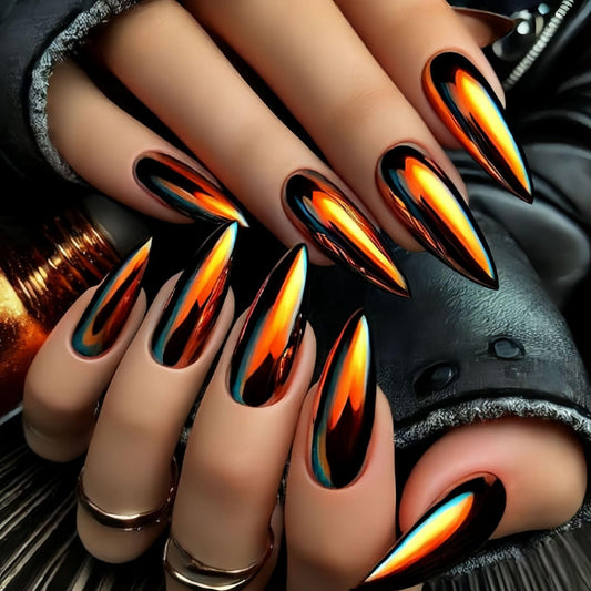 GCSQW front packaging showing 24 gold chrome almond nails and tools for quick application