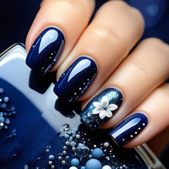 GCSQW front packaging showing navy blue nails and white 3D flowers for instant style