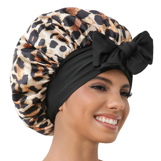 GDTOGRT front view leopard-black bonnet showing stylish reversible design and protection