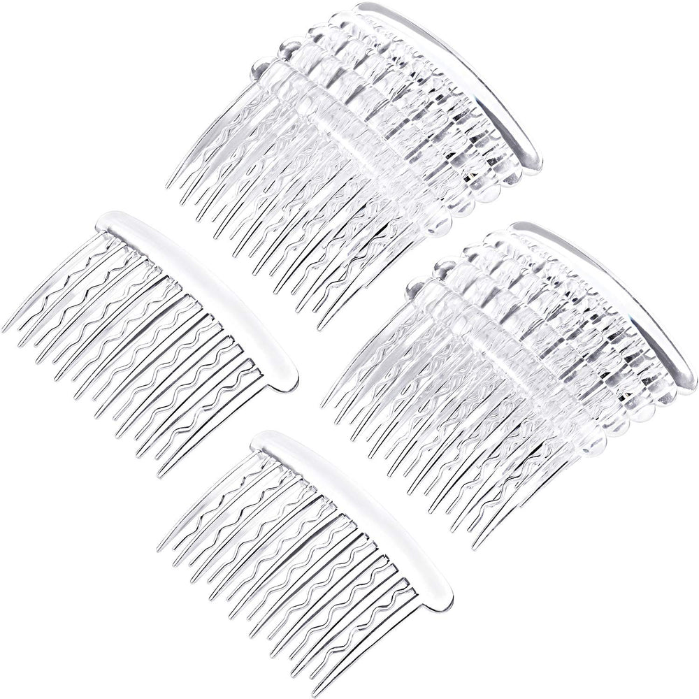 Gejoy front view of 12-piece side comb set showing tortoise and transparent colors and convenience