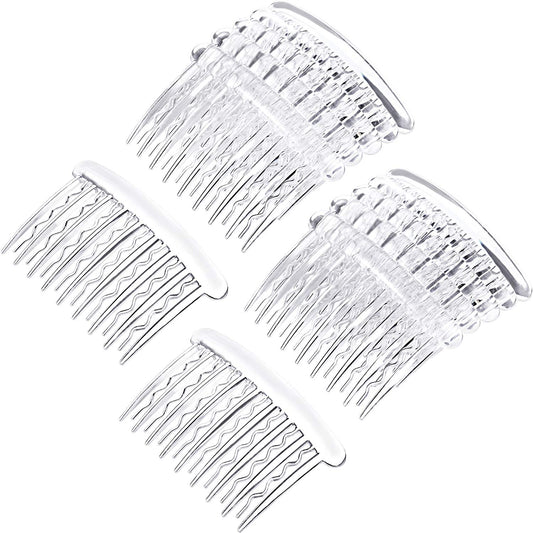 Gejoy front view of 12-piece side comb set showing tortoise and transparent colors and convenience