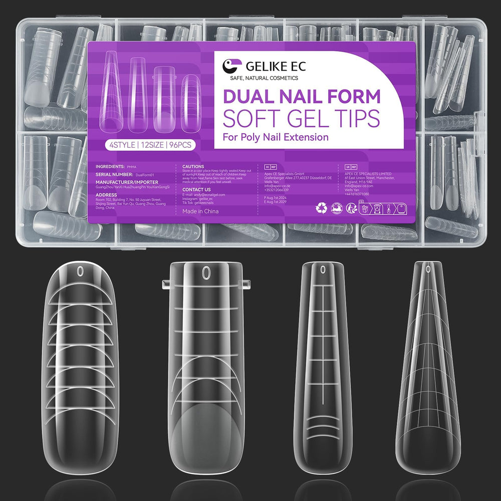 gelike ec front packaging showing 96 color-coded dual forms, neat organization benefit