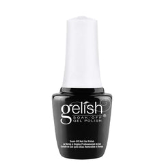 Gelish mini Black Shadow front bottle displaying label and glossy finish benefit