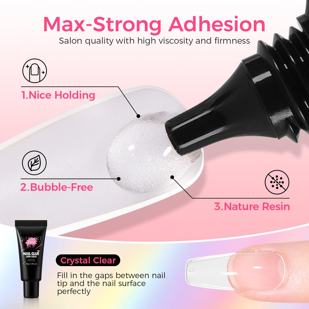 Applying GELLAKTIK glue to press-on tips demonstrating quick set and easy placement