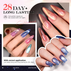 GELLAKTIK cat eye effect on a single nail showing sharp reflective line