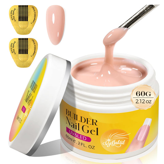 GELLAKTIK front jar of nude builder gel shows product packaging and easy use