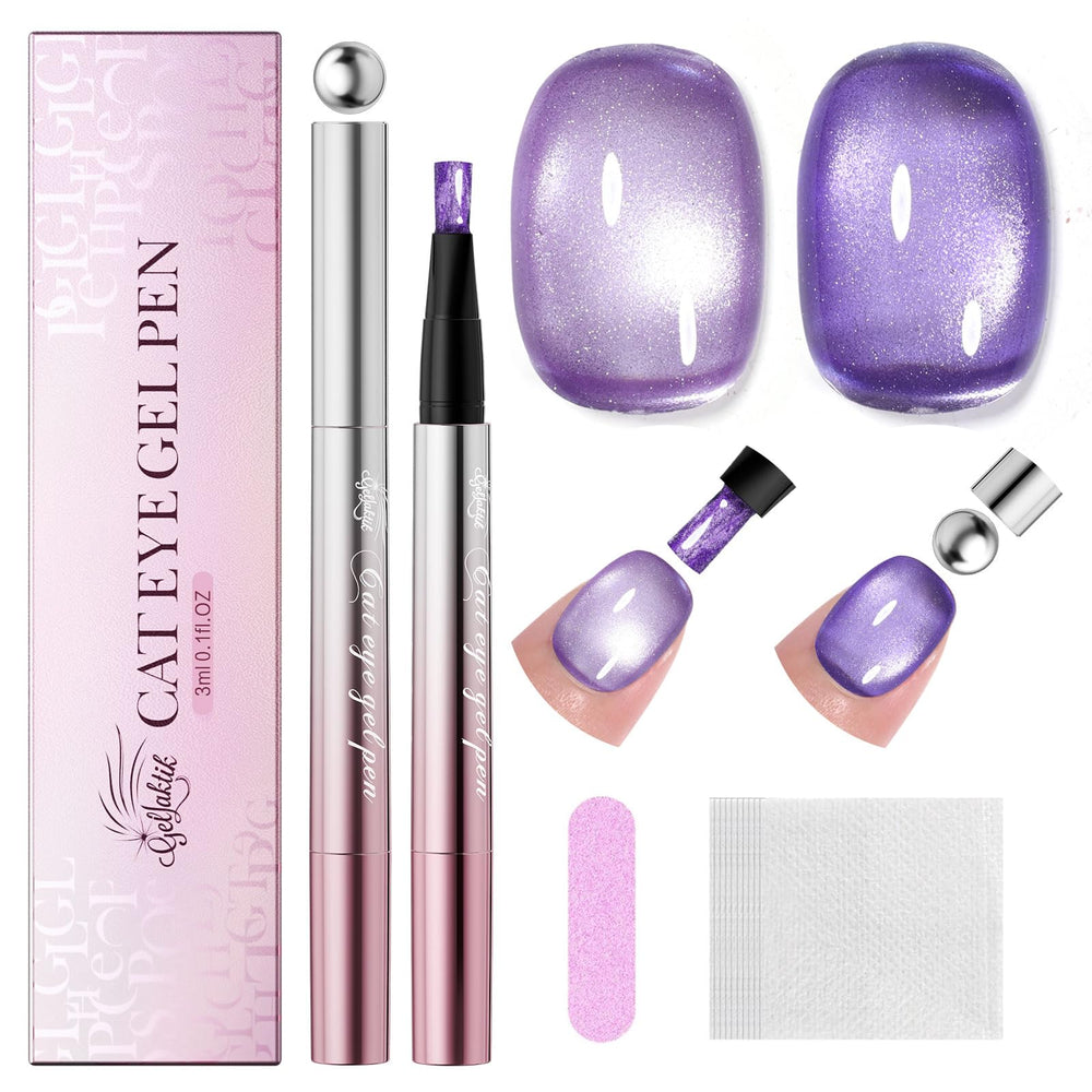 GELLAKTIK front packaging showing both purple gel pens and magnet, highlights portability