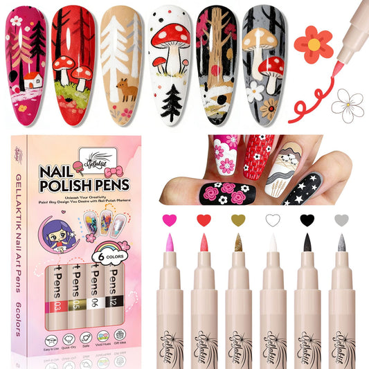 GELLAKTIK front packaging showing six vibrant nail art pens and benefits