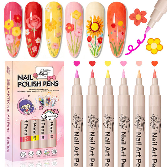 GELLAKTIK front packaging showing six vibrant nail art pens and benefits