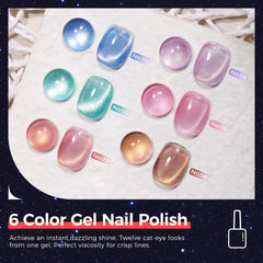GELLAKTIK six bottles arranged to display color range for creative nail looks
