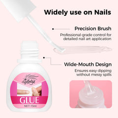 GELLAKTIK glue drop on nail tip showing smooth texture and quick-bonding benefit
