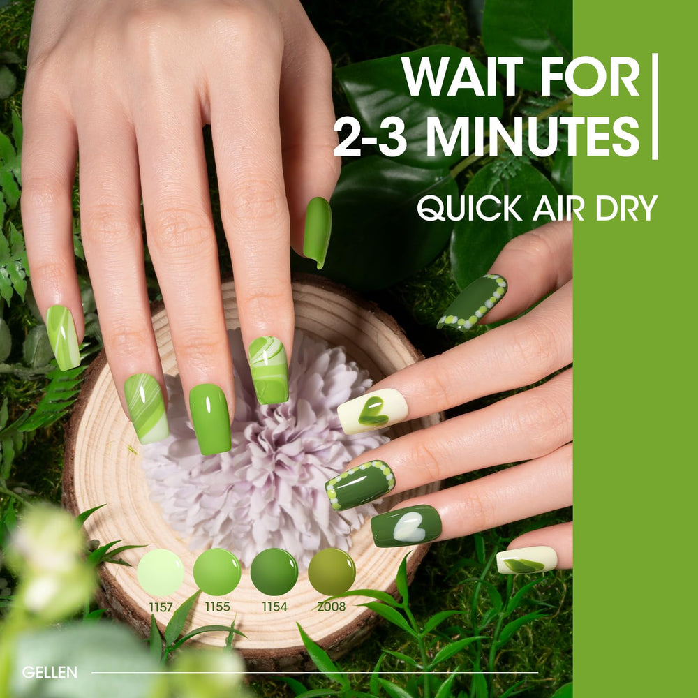 GELLEN brush stroke of mint, grass and lime highlighting smooth coverage
